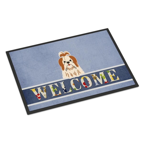Carolines Treasures 18 x 27 in. Shih Tzu Red White Welcome Indoor or Outdoor Mat BB5668MAT - main